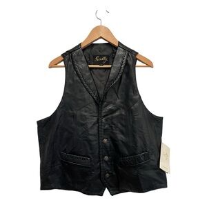 Scully Men's Black Leather Western Whipstitch Whip Stitch Lapel Vest Size L NWT